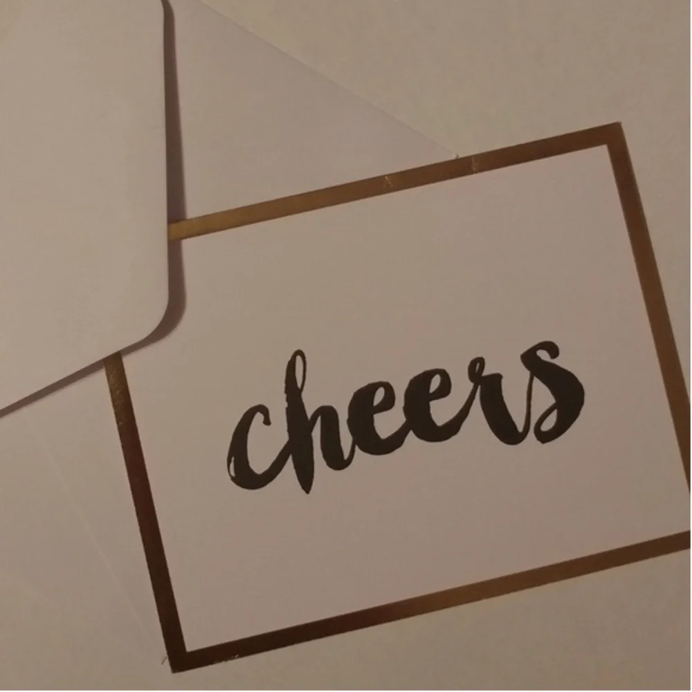 4/$15🌻set of 5 Cheers gold Cards & 5 Envelopes